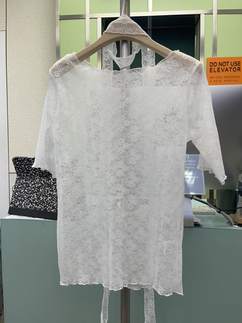REIZ韓國㊣直郵東大門代購女裝新品休閑25春夏襯衫蕾絲衫含脖帶REIZ襯衫/蕾絲衫