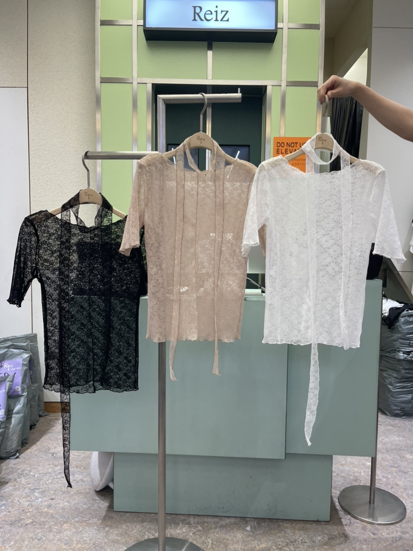 REIZ韓國㊣直郵東大門代購女裝新品休閑25春夏襯衫蕾絲衫含脖帶REIZ襯衫/蕾絲衫