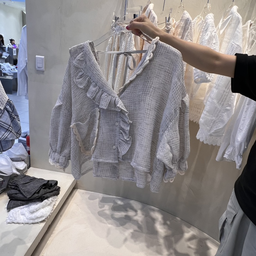 ECHOPARTY韓國直郵㊣東大門實拍女裝新品休閑襯衫蕾絲衫亞麻ECHOPARTY襯衫/蕾絲衫