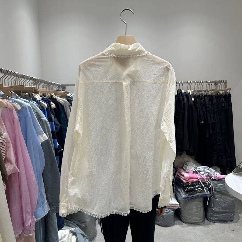 RE STYLE-Q直郵韓國代購㊣女裝新品時尚推薦襯衫蕾絲衫透明RE STYLE襯衫/蕾絲衫