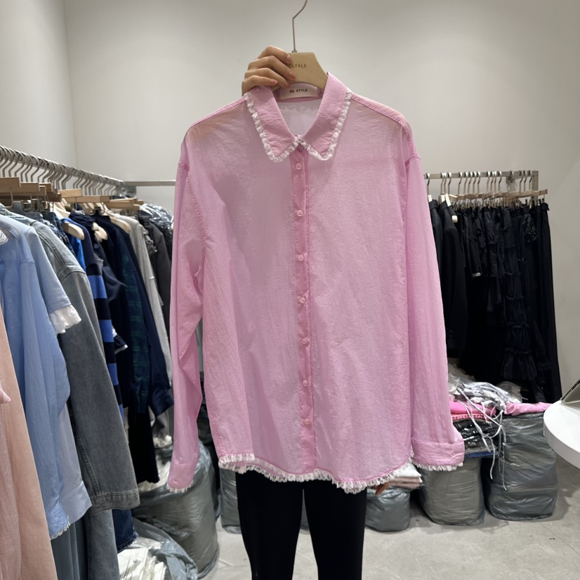 RE STYLE-Q直郵韓國代購㊣女裝新品時尚推薦襯衫蕾絲衫透明RE STYLE襯衫/蕾絲衫圖色2