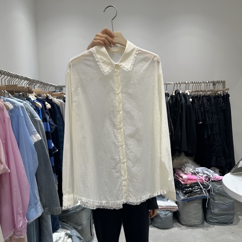 RE STYLE-Q直郵韓國代購㊣女裝新品時尚推薦襯衫蕾絲衫透明RE STYLE襯衫/蕾絲衫圖色3