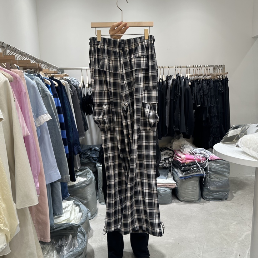 RE STYLE-Q韓國直郵㊣東大門實拍女裝新款時尚休閑褲工裝褲格紋RE STYLE休閑褲