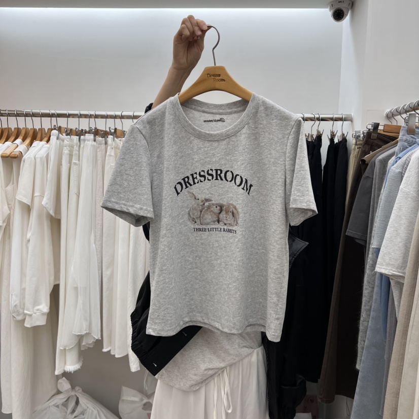 DRESS ROOM直郵韓國代購㊣女裝新品熱賣人氣25春夏T恤兔子DRESS ROOMT恤