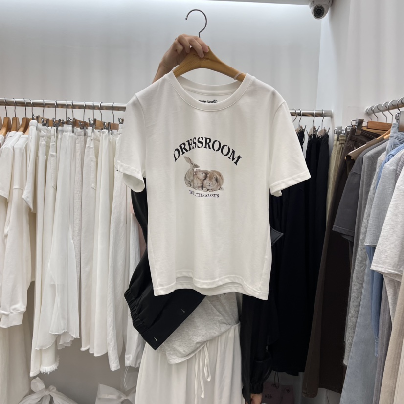 DRESS ROOM直郵韓國代購㊣女裝新品熱賣人氣25春夏T恤兔子DRESS ROOMT恤圖色2