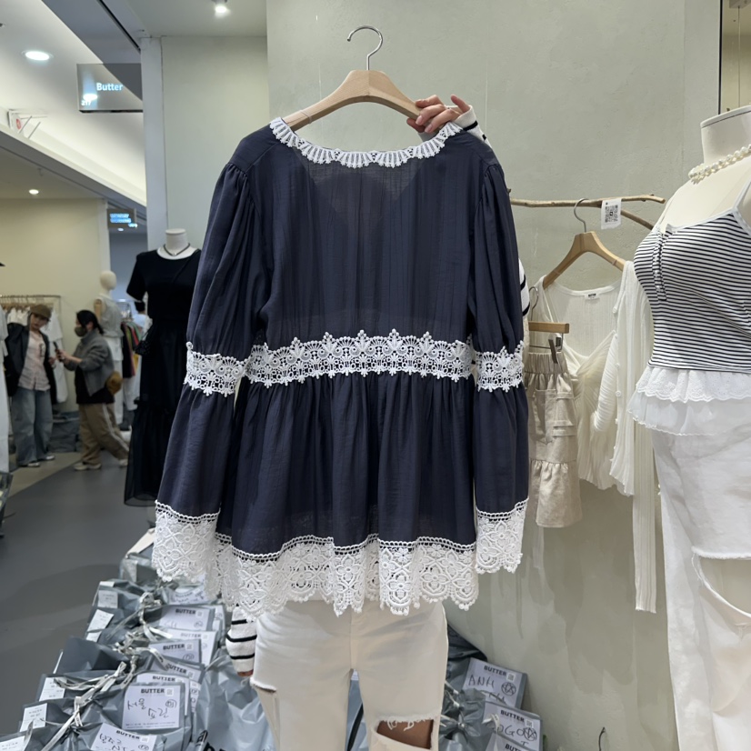 BUTTER-P韓國㊣直郵東大門代購女裝新品推薦25春夏襯衫蕾絲衫BUTTER-P襯衫/蕾絲衫