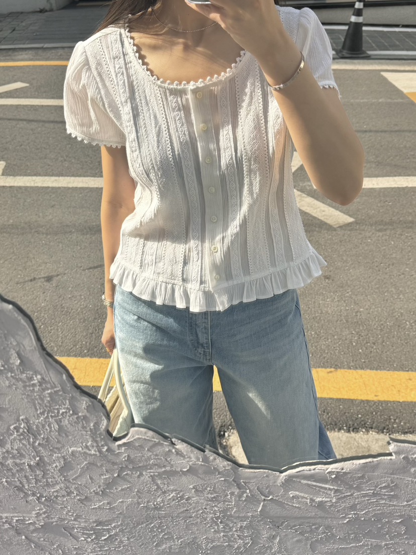 THE ABLE韓國直郵㊣女裝新款熱賣時尚推薦25春夏襯衫蕾絲衫THE ABLE/TA襯衫/蕾絲衫