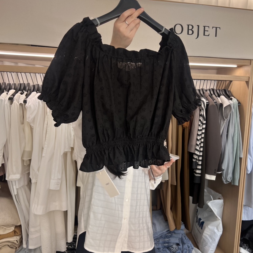 OBJET韓國直郵㊣女裝新品推薦休閑25春夏時尚人氣襯衫蕾絲衫love us u/OBJET襯衫/蕾絲衫