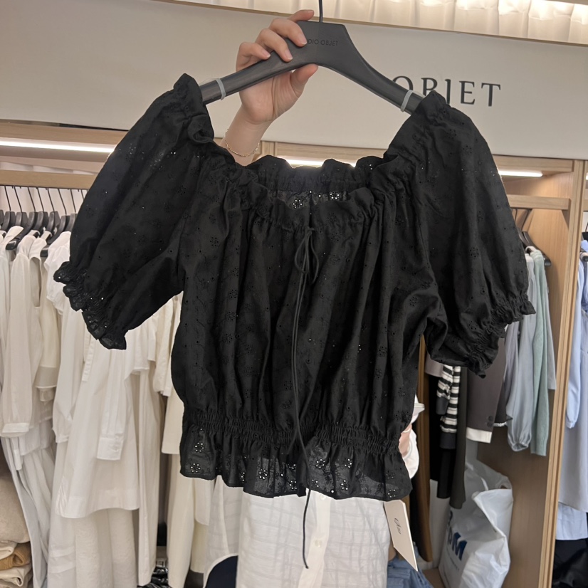 OBJET韓國直郵㊣女裝新品推薦休閑25春夏時尚人氣襯衫蕾絲衫love us u/OBJET襯衫/蕾絲衫圖色2