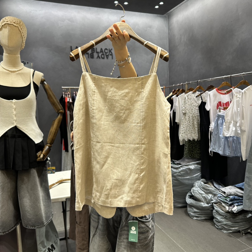 LADYBLACK韓國㊣直郵東大門代購女裝新品時尚推薦吊帶背心亞麻LADYBLACK吊帶/背心