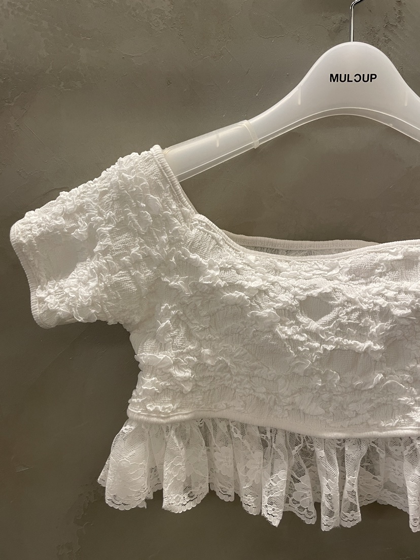 MULCUP韓國㊣直郵東大門代購女裝新品25春夏襯衫蕾絲衫短款MULCUP襯衫/蕾絲衫