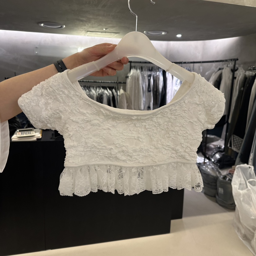 MULCUP韓國㊣直郵東大門代購女裝新品25春夏襯衫蕾絲衫短款MULCUP襯衫/蕾絲衫