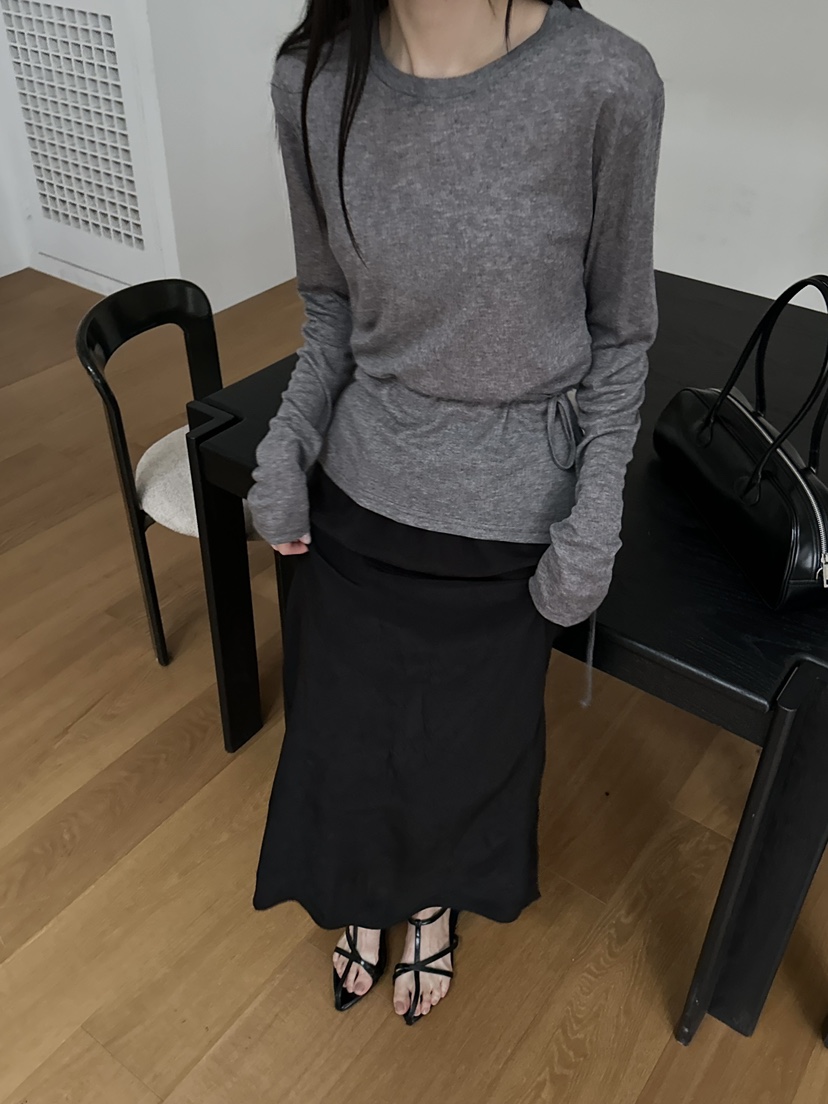 BENE韓國直郵㊣東大門實拍女裝新款25春夏休閑長袖T恤含腰繩BENE長袖T恤