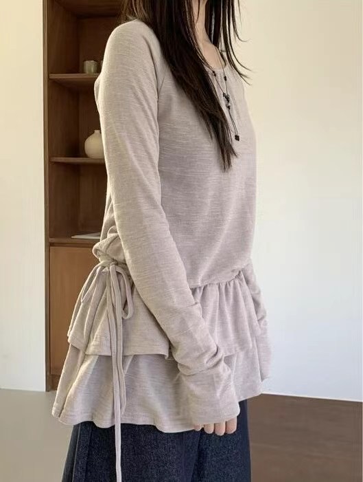 I I東大門直郵女裝新款人氣推薦25春夏真品熱賣長袖T恤荷葉邊ITSSONG長袖T恤