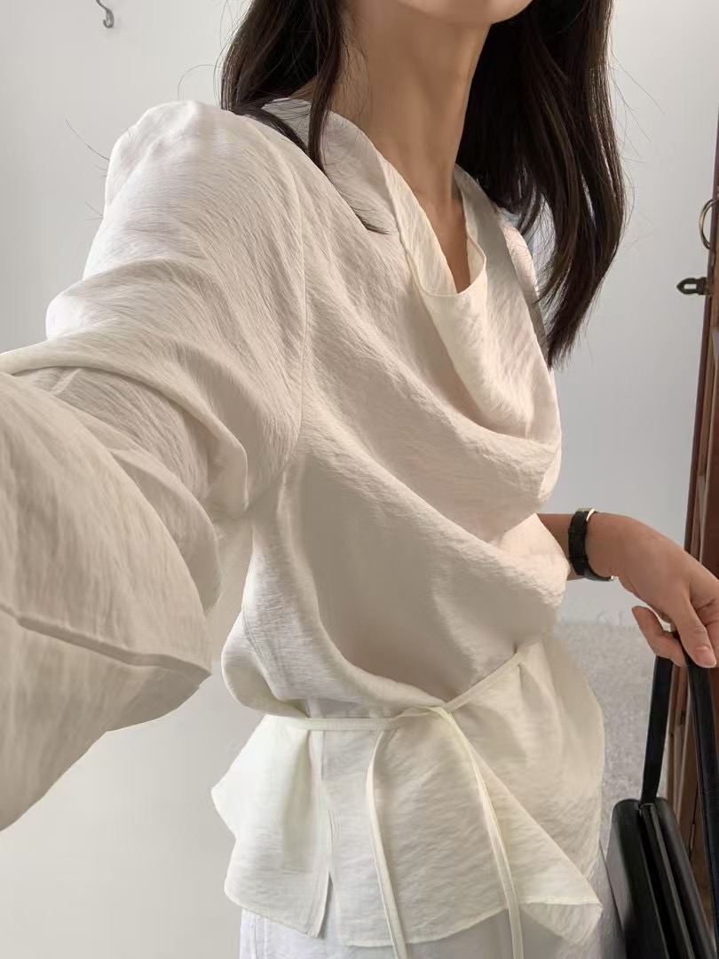 PROPER 프로퍼韓國代購女士新款熱賣真品襯衫蕾絲衫含腰繩PROPER 프로퍼襯衫/蕾絲衫