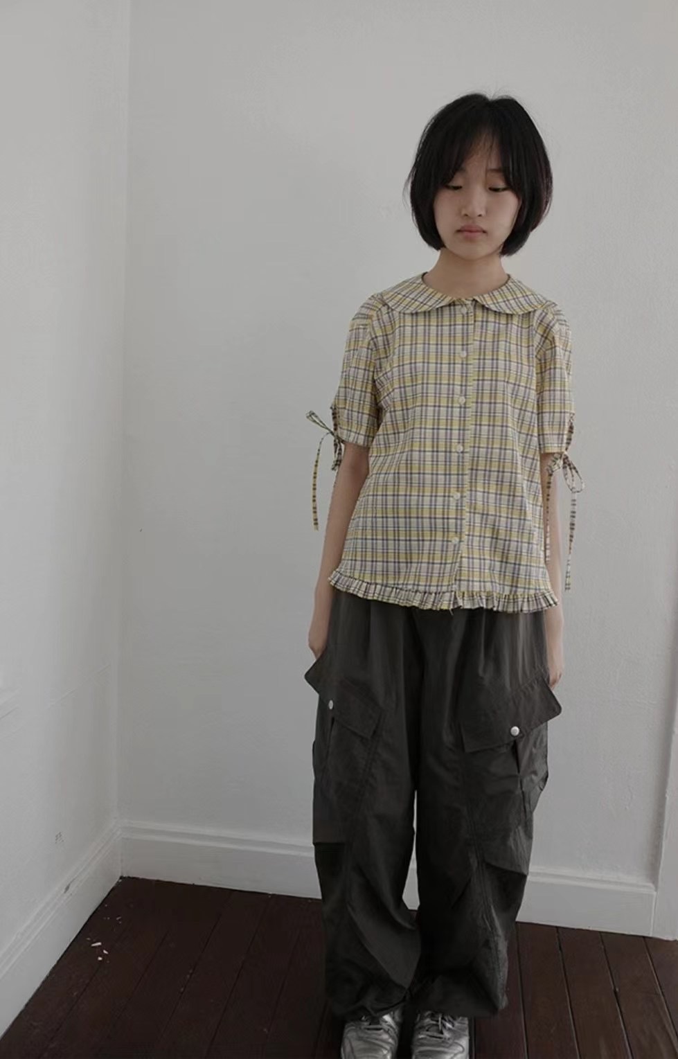 I I東大門實拍女裝新款真品職業熱賣推薦時尚襯衫蕾絲衫格紋ITSSONG襯衫/蕾絲衫