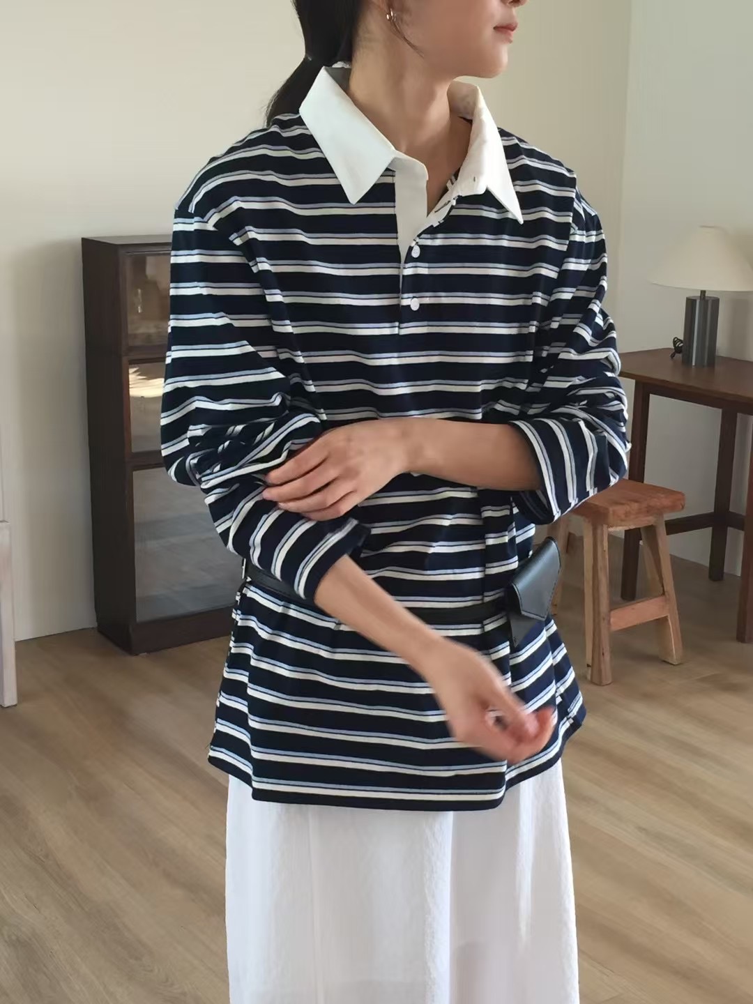 PROPER 프로퍼東大門實拍女裝新款休閑人氣熱賣長袖T恤條紋PROPER 프로퍼長袖T恤