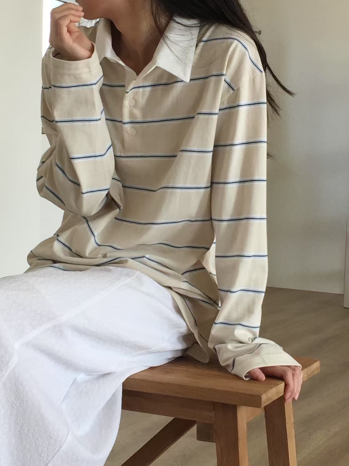 PROPER 프로퍼東大門實拍女裝新款休閑人氣熱賣長袖T恤條紋PROPER 프로퍼長袖T恤