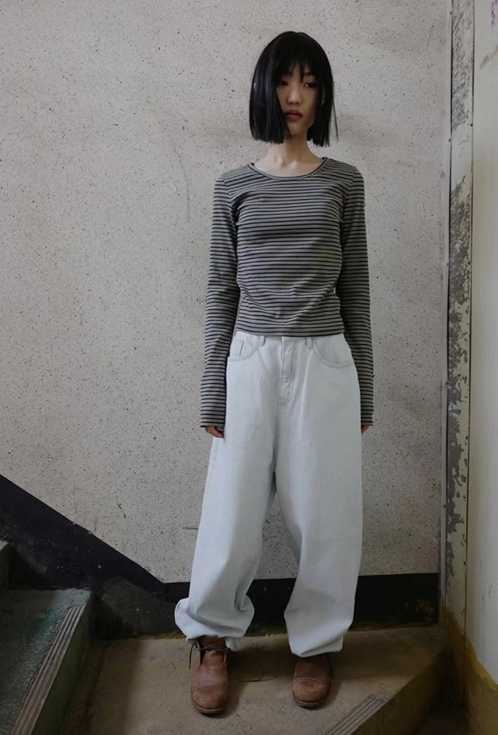 I I東大門直郵女裝新款時尚真品熱賣25春夏休閑長袖T恤條紋ITSSONG長袖T恤