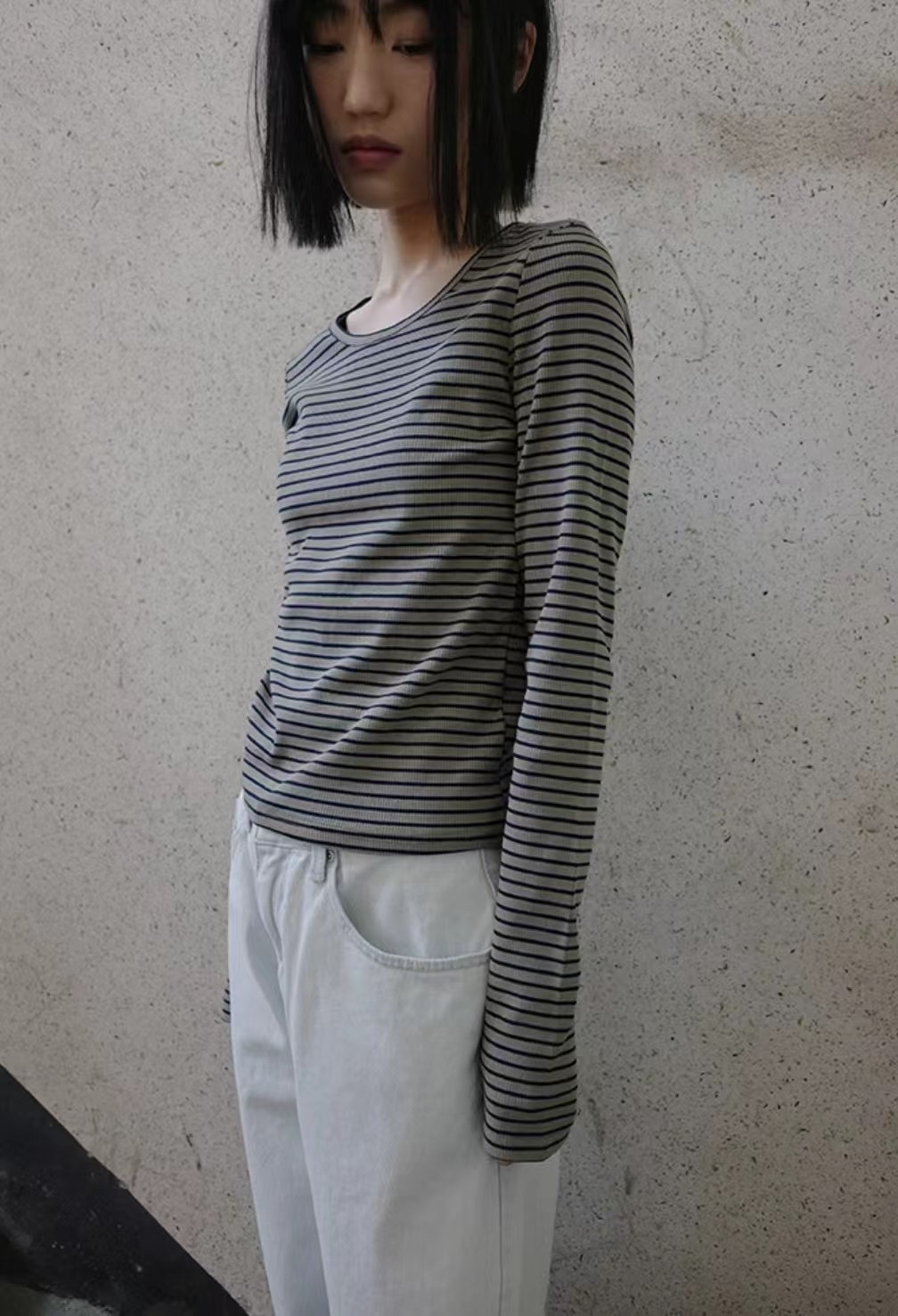 I I東大門直郵女裝新款時尚真品熱賣25春夏休閑長袖T恤條紋ITSSONG長袖T恤