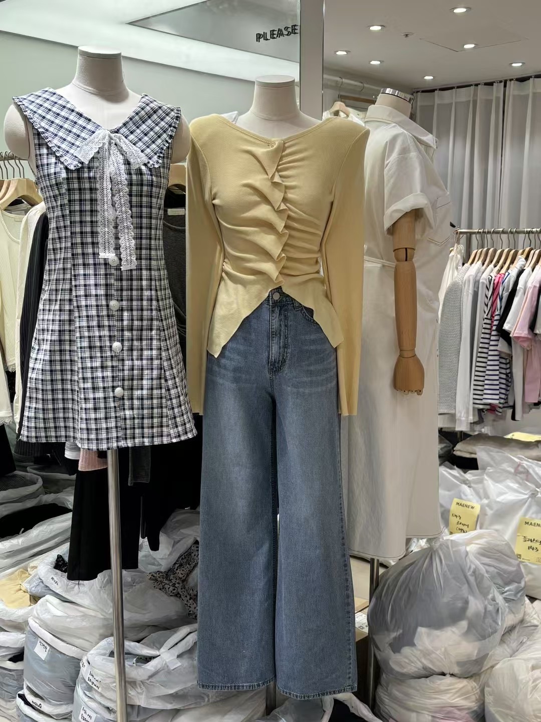 PLEASE韓國直郵女士新款真品25春夏人氣推薦職業熱賣牛仔褲PLEASE牛仔褲