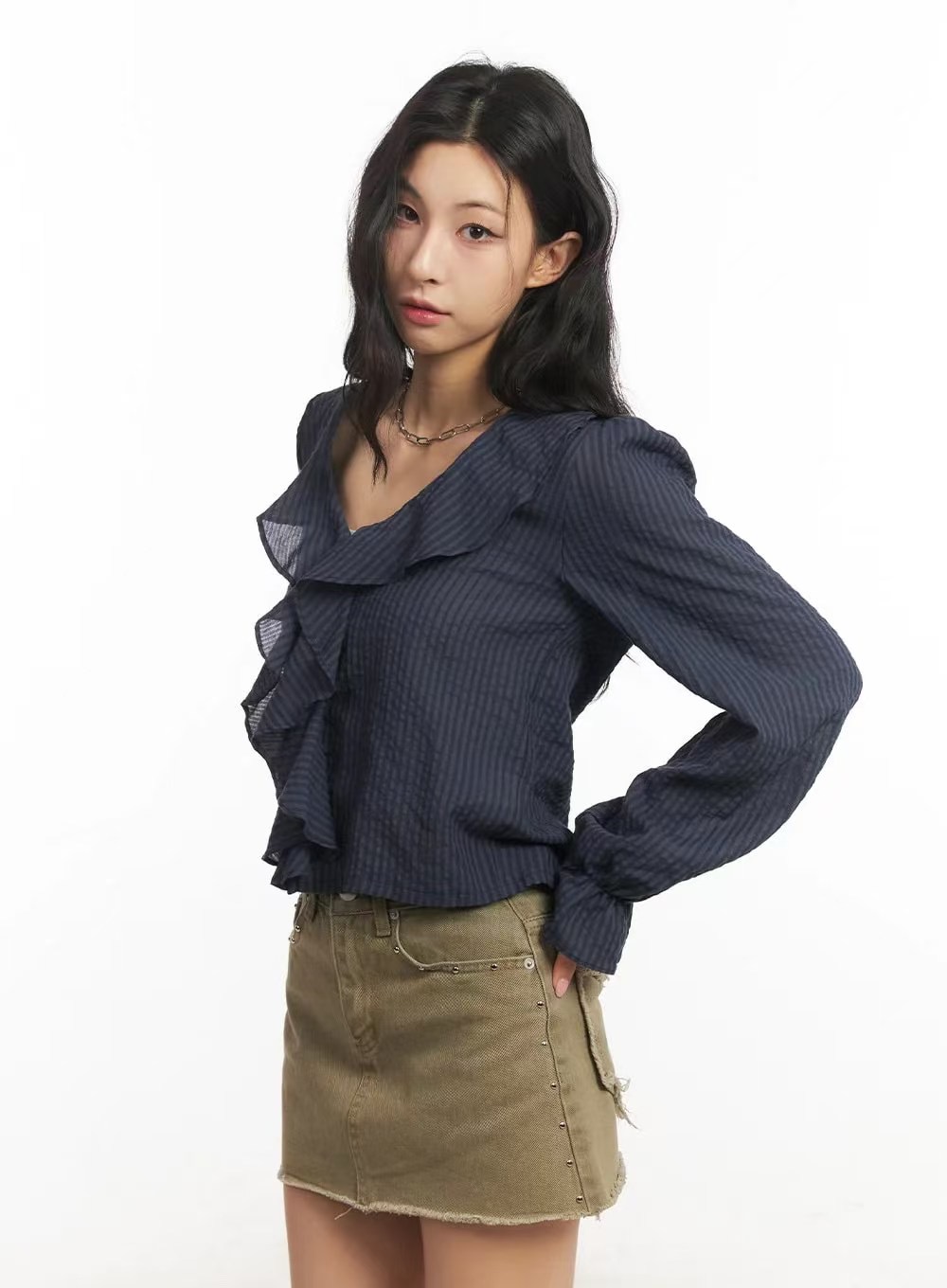 ROOOF東大門直郵女士新品25春夏熱賣休閑人氣襯衫蕾絲衫荷葉邊ROOOF襯衫/蕾絲衫