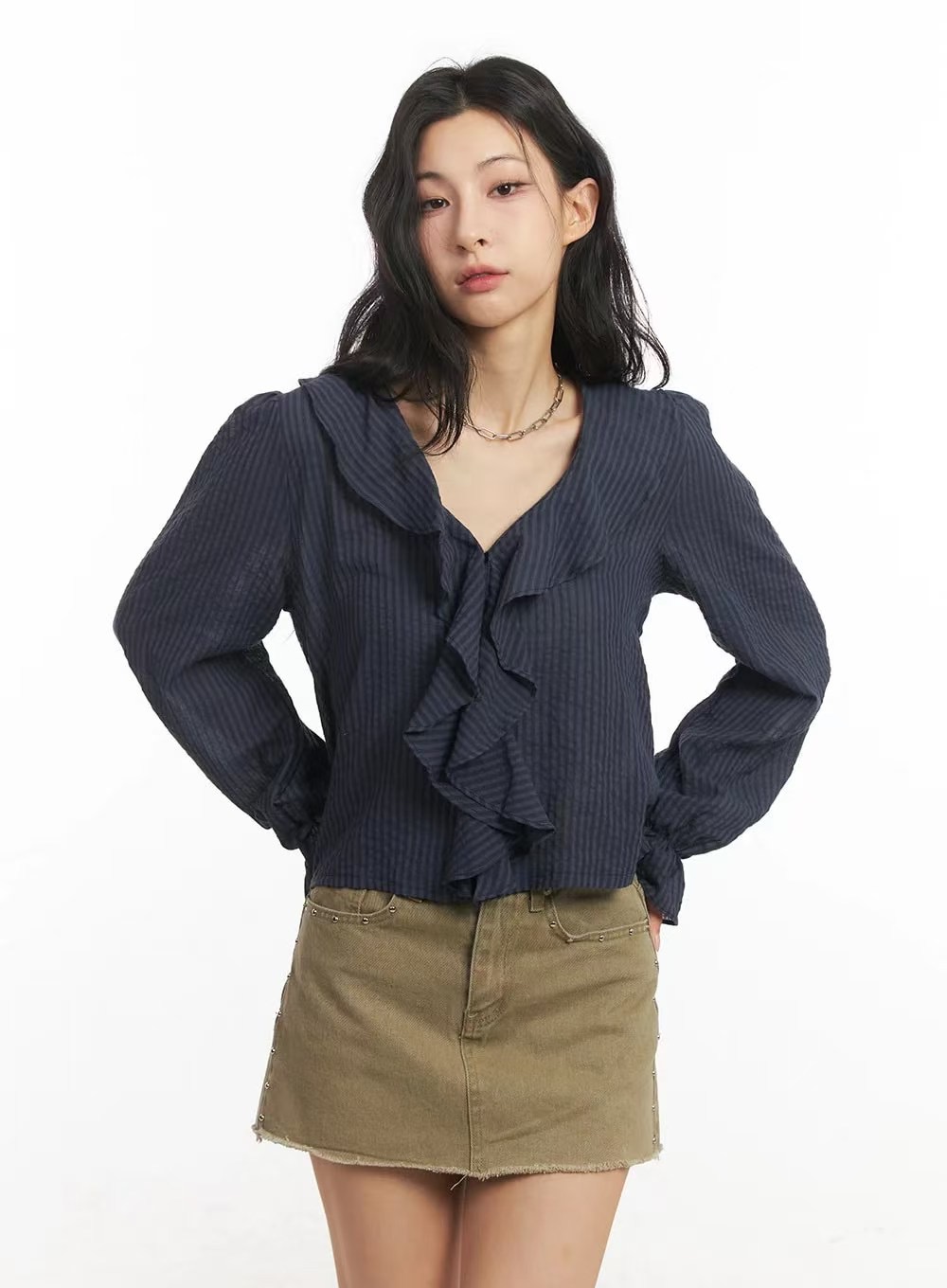 ROOOF東大門直郵女士新品25春夏熱賣休閑人氣襯衫蕾絲衫荷葉邊ROOOF襯衫/蕾絲衫