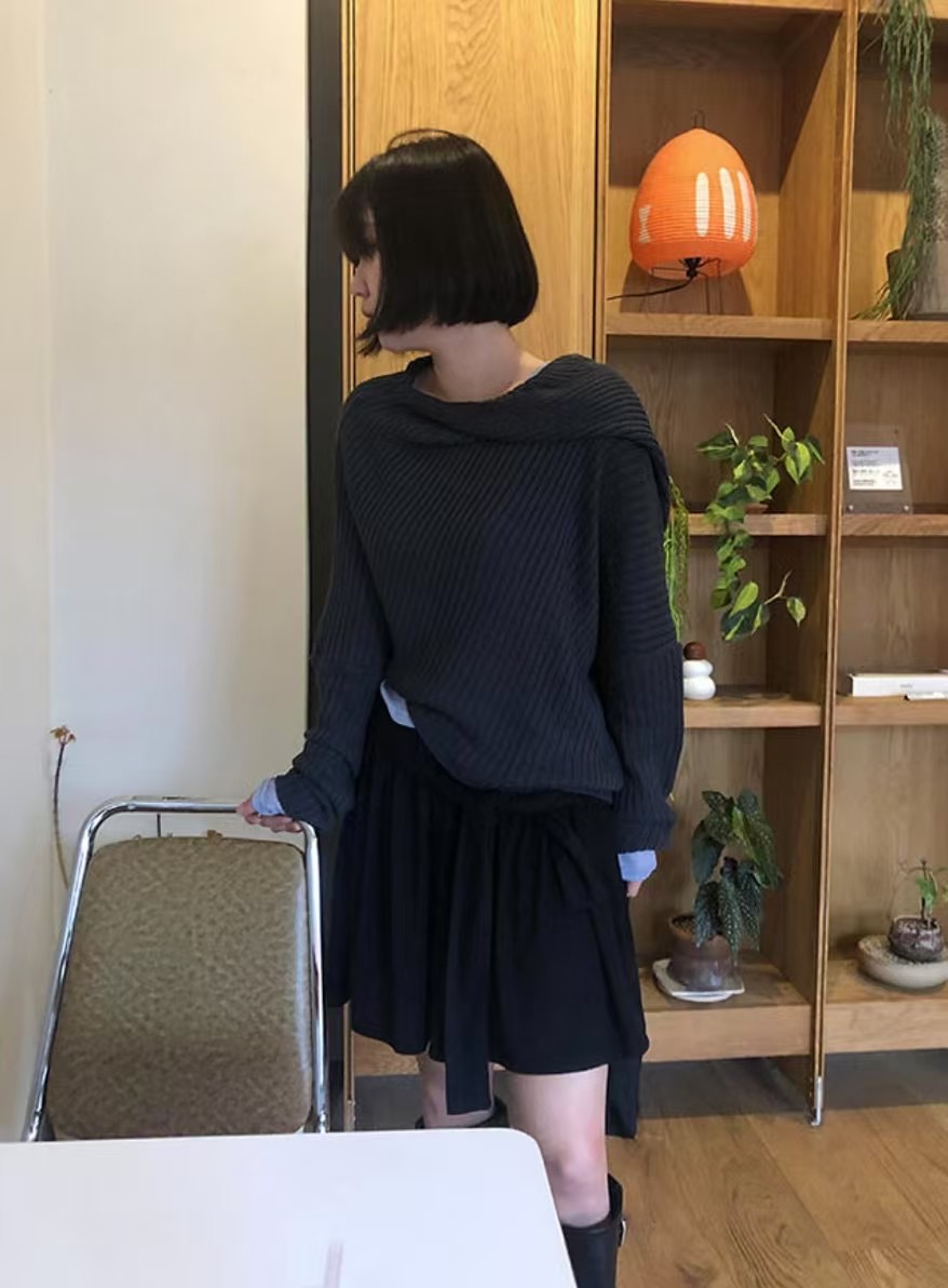 ROOOF韓國代購女裝新品25春夏休閑真品針織衫連帽針織衫露肩ROOOF針織衫