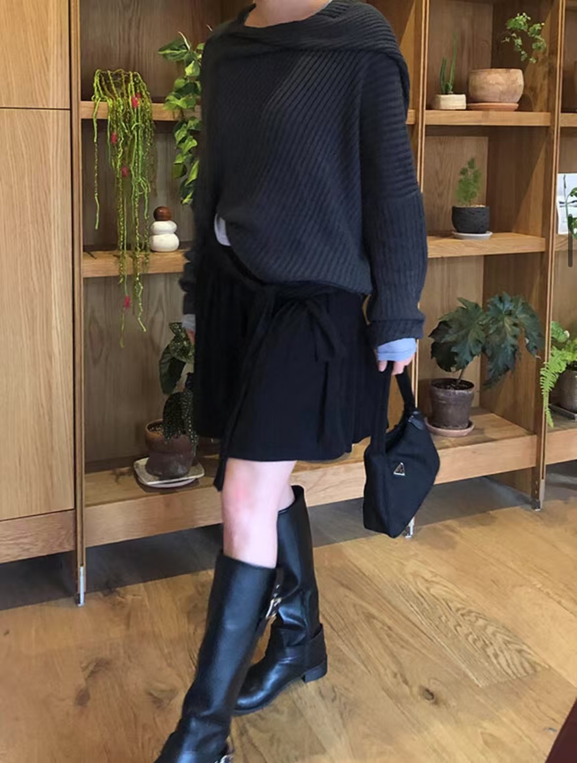 ROOOF韓國代購女裝新品25春夏休閑真品針織衫連帽針織衫露肩ROOOF針織衫