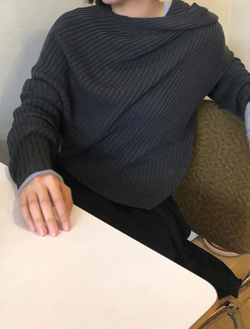 ROOOF韓國代購女裝新品25春夏休閑真品針織衫連帽針織衫露肩ROOOF針織衫圖色3