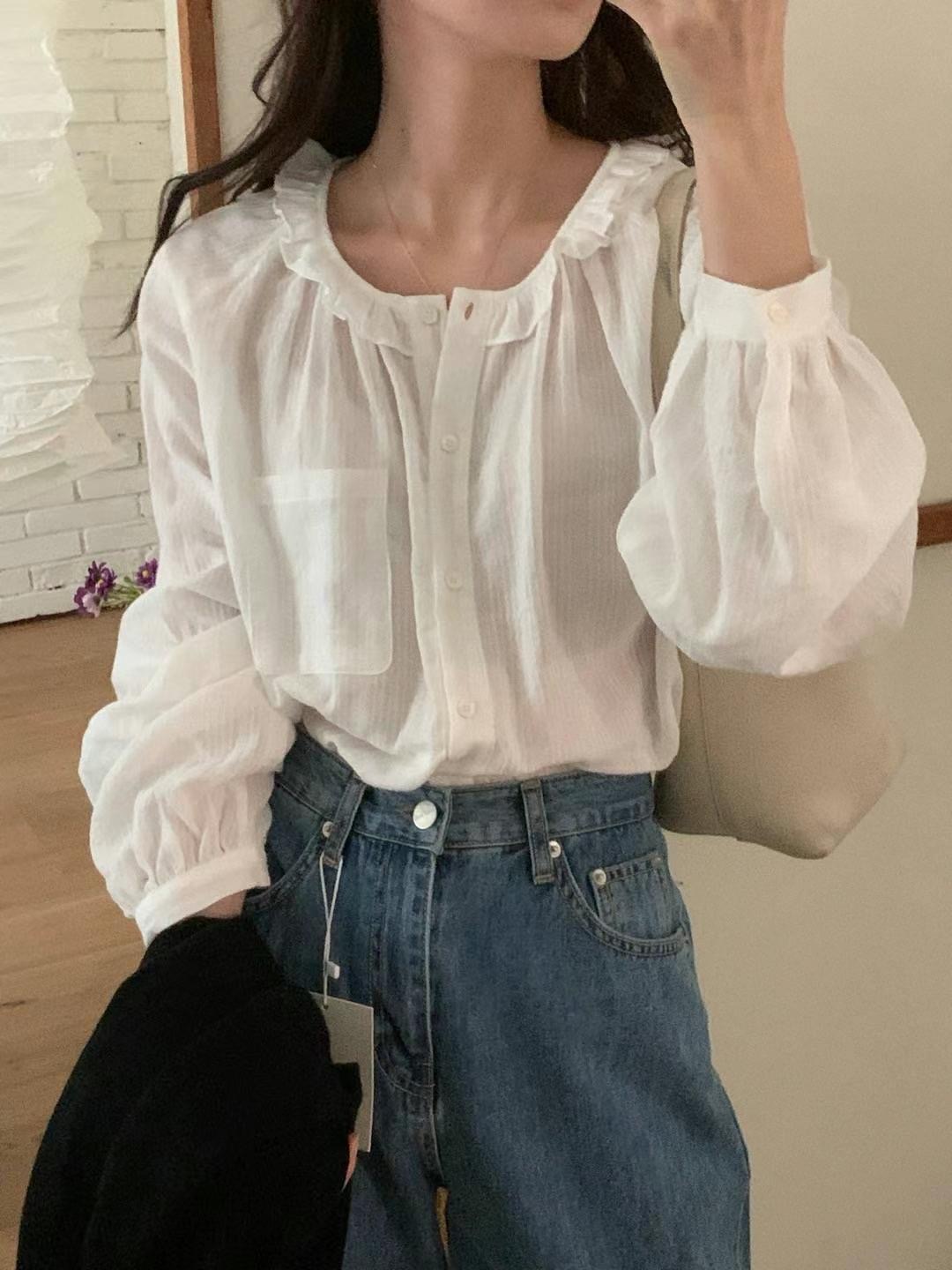 COME HERE東大門實拍女裝新品人氣推薦休閑25春夏襯衫蕾絲衫COME HERE襯衫/蕾絲衫