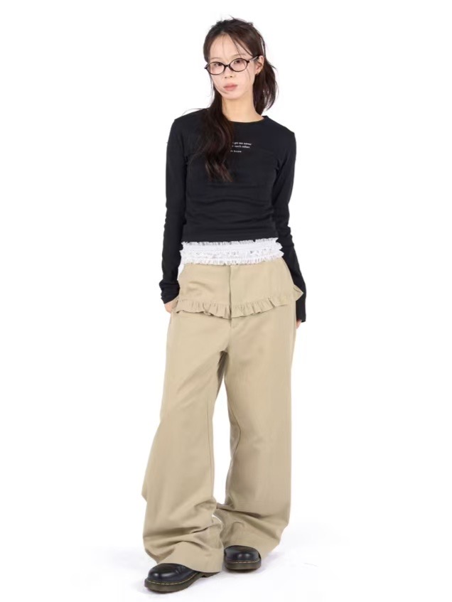 BRILLIANT韓國㊣直郵東大門代購女裝新款休閑推薦休閑褲荷葉邊BRILLIANT休閑褲
