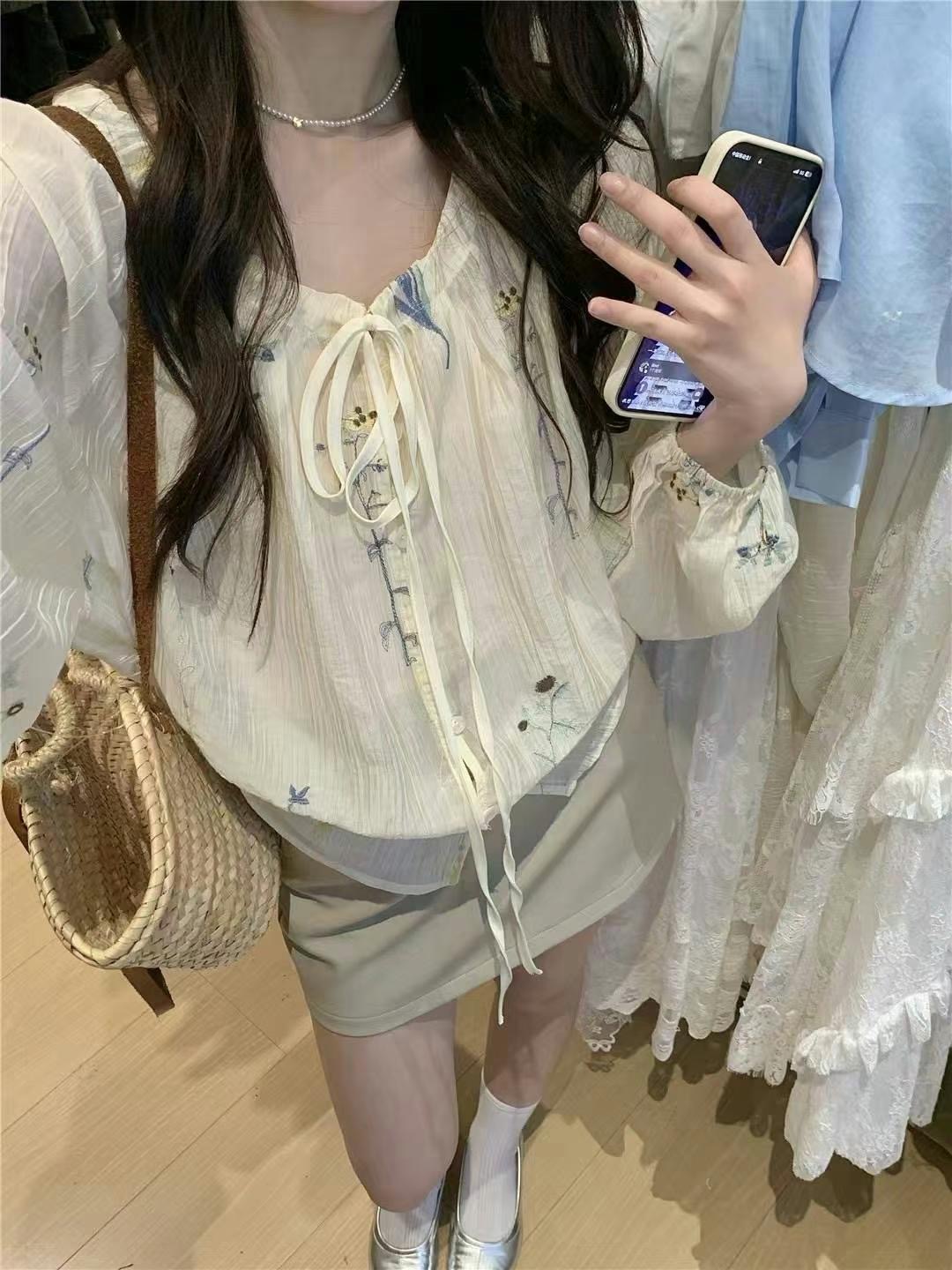 CELLONA韓國直郵㊣女裝新品休閑25春夏熱賣推薦襯衫蕾絲衫刺繡CELLONA襯衫/蕾絲衫