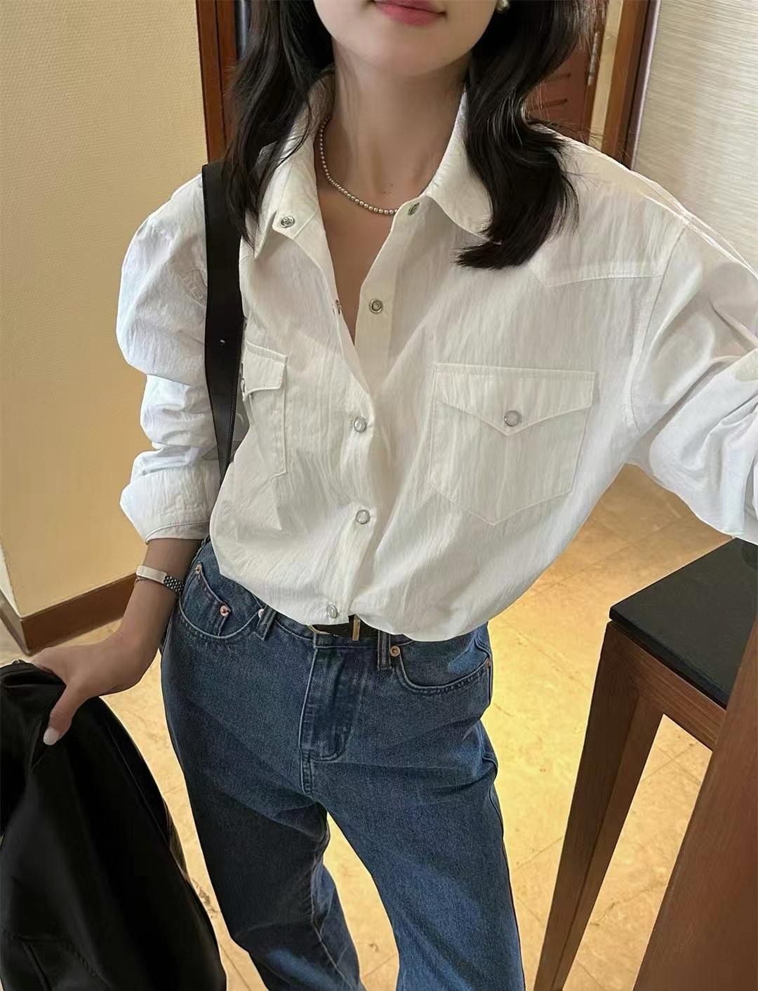 CELLONA韓國直郵㊣東大門實拍女裝新品時尚休閑襯衫蕾絲衫口袋CELLONA襯衫/蕾絲衫