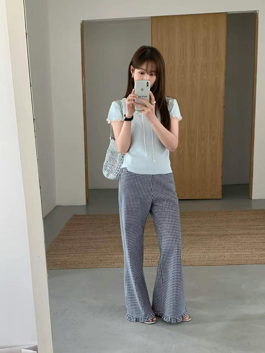 CELLONA韓國直郵㊣女裝新款25春夏時尚休閑推薦熱賣休閑褲格紋CELLONA休閑褲