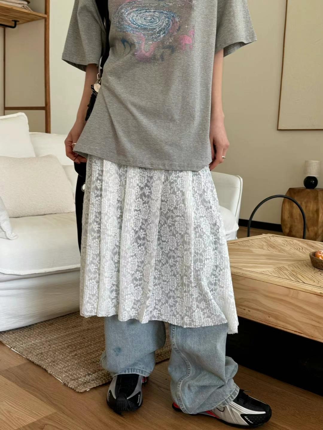 OURSTUDIO韓國直郵㊣東大門實拍女裝新款熱賣半身裙中短裙蕾絲OURSTUDIO半身裙/中短裙
