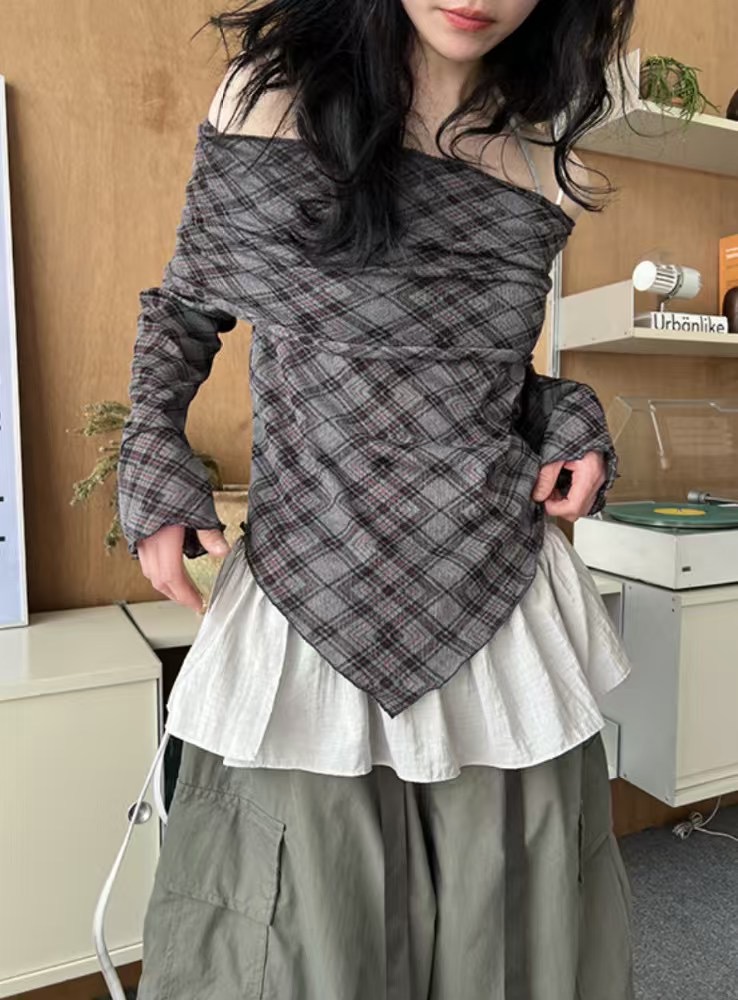 BRILLIANT韓國直郵㊣東大門實拍女裝新品熱賣人氣長袖T恤露肩BRILLIANT長袖T恤