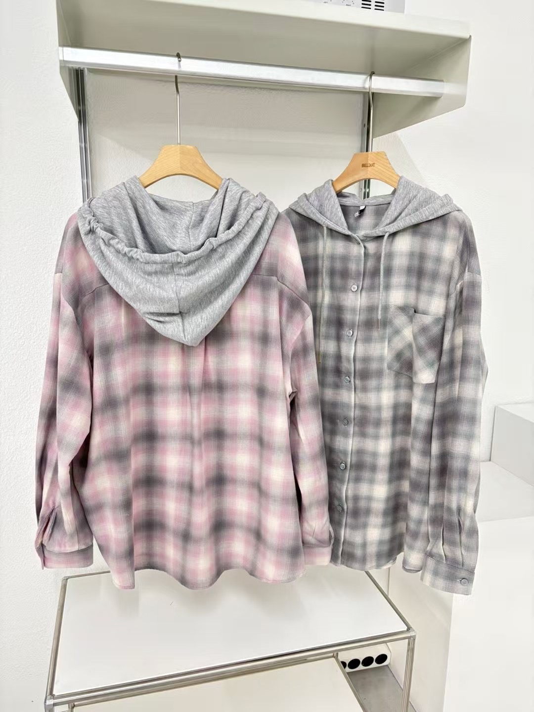 BRILLIANT韓國㊣直郵東大門代購女裝新品休閑熱賣夾克格紋連帽BRILLIANT夾克