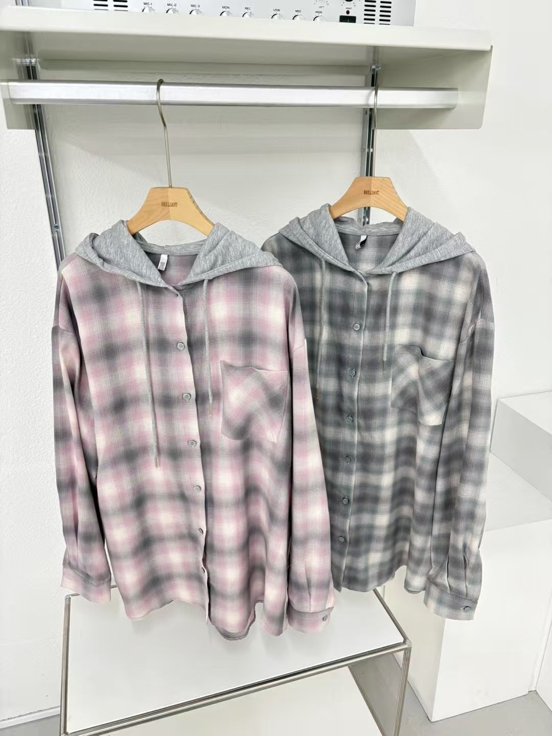 BRILLIANT韓國㊣直郵東大門代購女裝新品休閑熱賣夾克格紋連帽BRILLIANT夾克