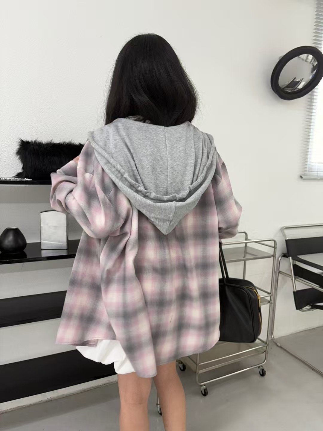 BRILLIANT韓國㊣直郵東大門代購女裝新品休閑熱賣夾克格紋連帽BRILLIANT夾克