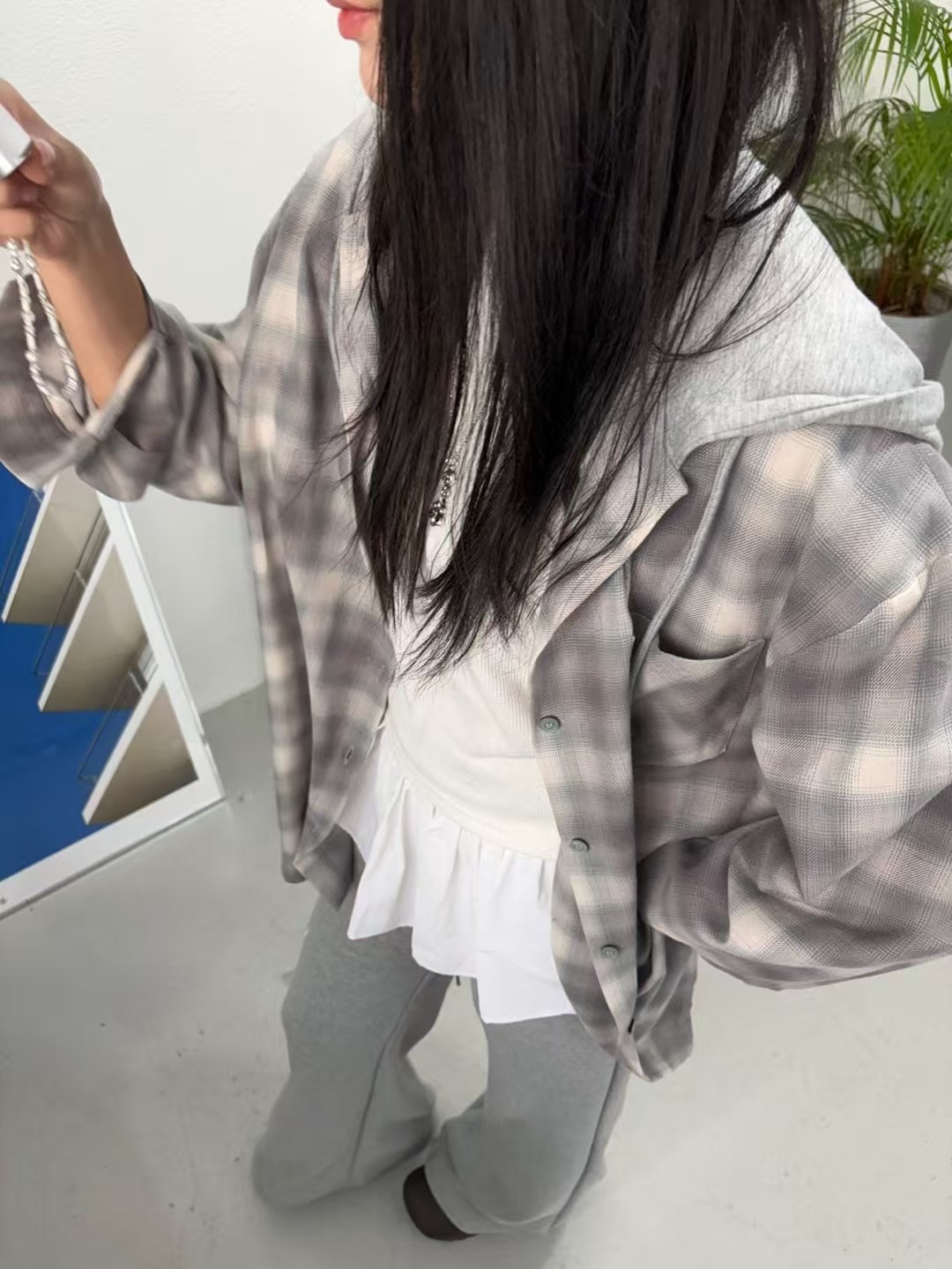 BRILLIANT韓國㊣直郵東大門代購女裝新品休閑熱賣夾克格紋連帽BRILLIANT夾克