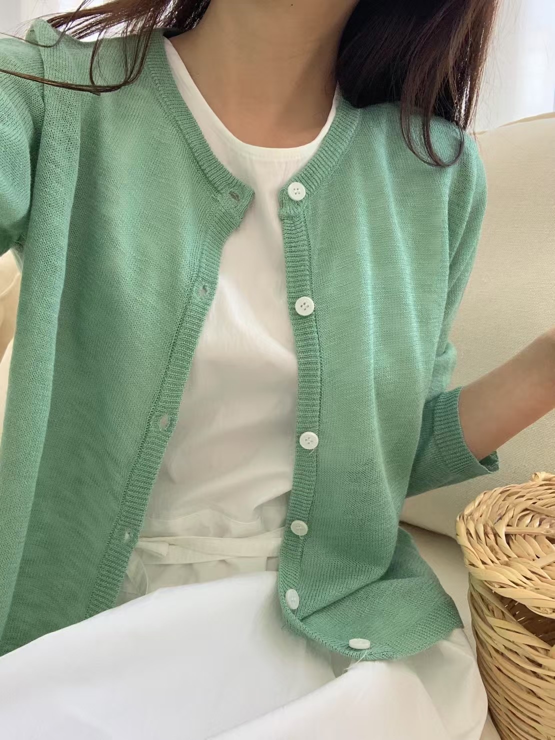 BENEFIT韓國㊣直郵東大門代購女裝新品時尚熱賣25春夏針織衫亞麻BENEFIT針織衫