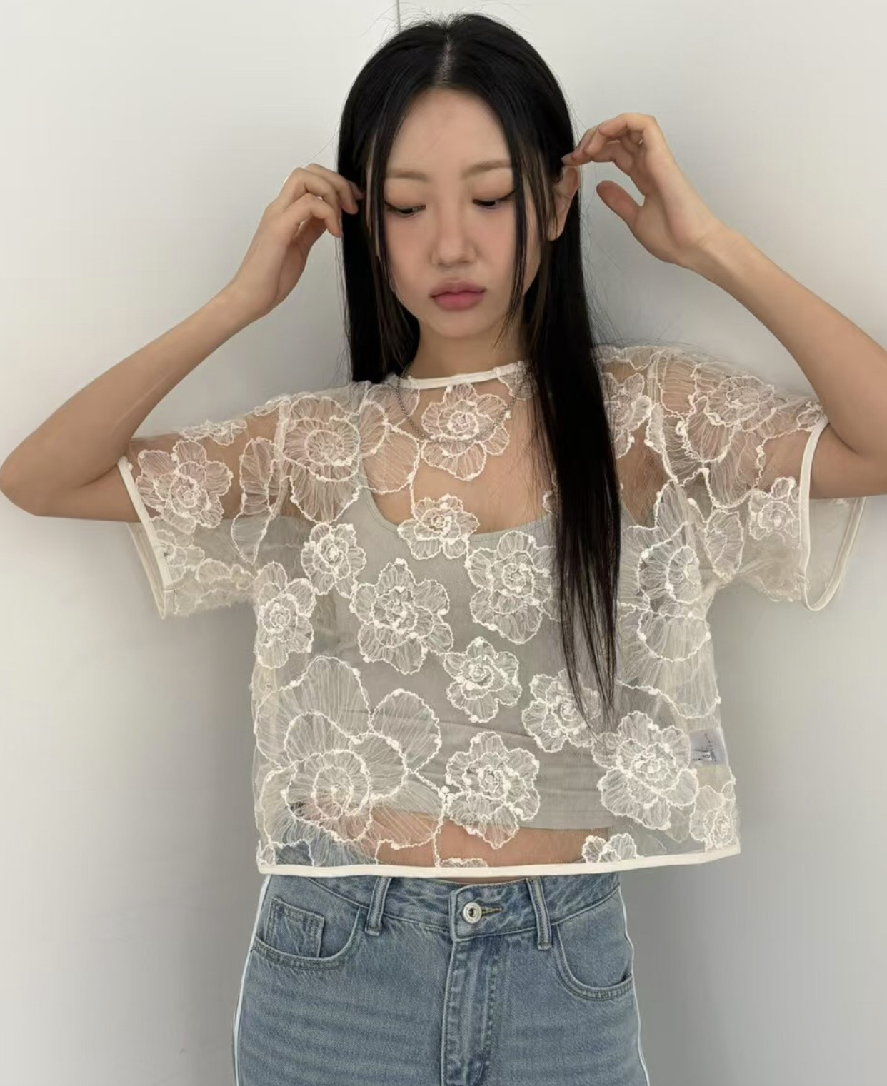 SAEBYEOK韓國直郵㊣東大門實拍女裝新款時尚25春夏襯衫蕾絲衫SAEBYEOK襯衫/蕾絲衫