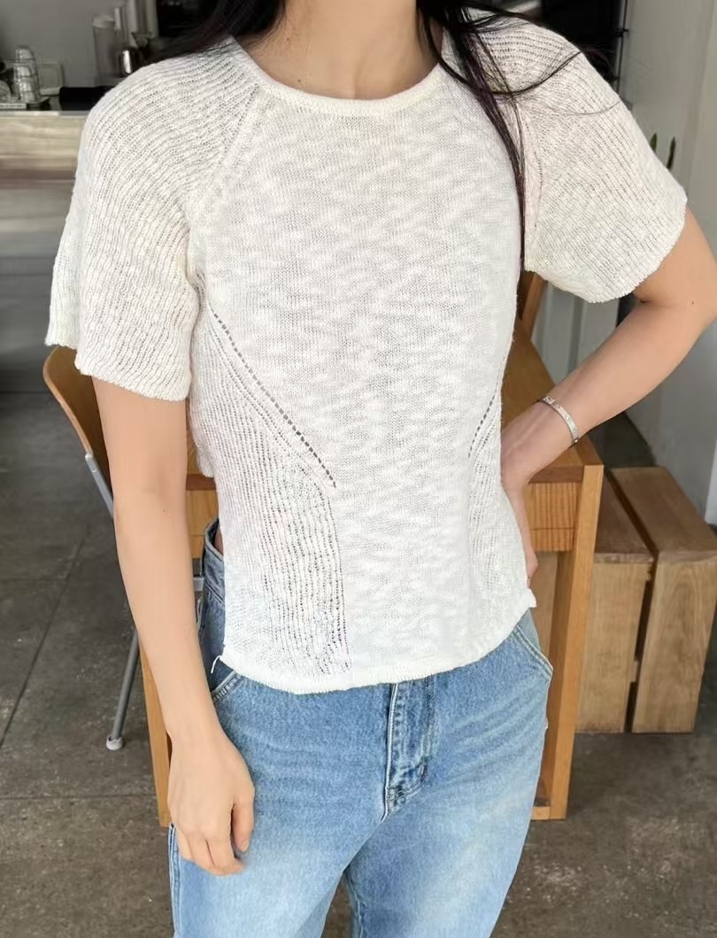 RAY_COMPANY直郵韓國代購㊣女裝新款熱賣時尚25春夏針織衫亞麻RAY_COMPANY針織衫