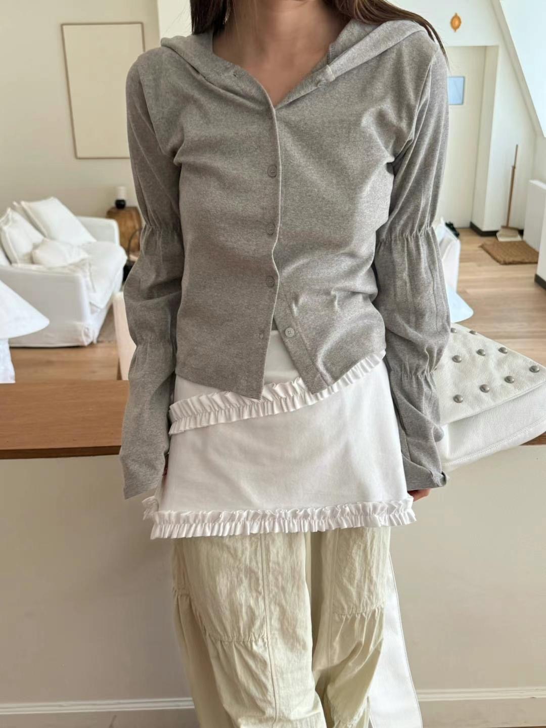 OURSTUDIO韓國直郵㊣東大門實拍女裝新品熱賣針織衫開衫連帽OURSTUDIO針織衫