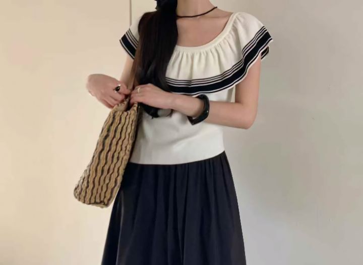 FEMME韓國㊣直郵東大門代購女裝新款人氣時尚針織衫荷葉邊露肩FEMME針織衫
