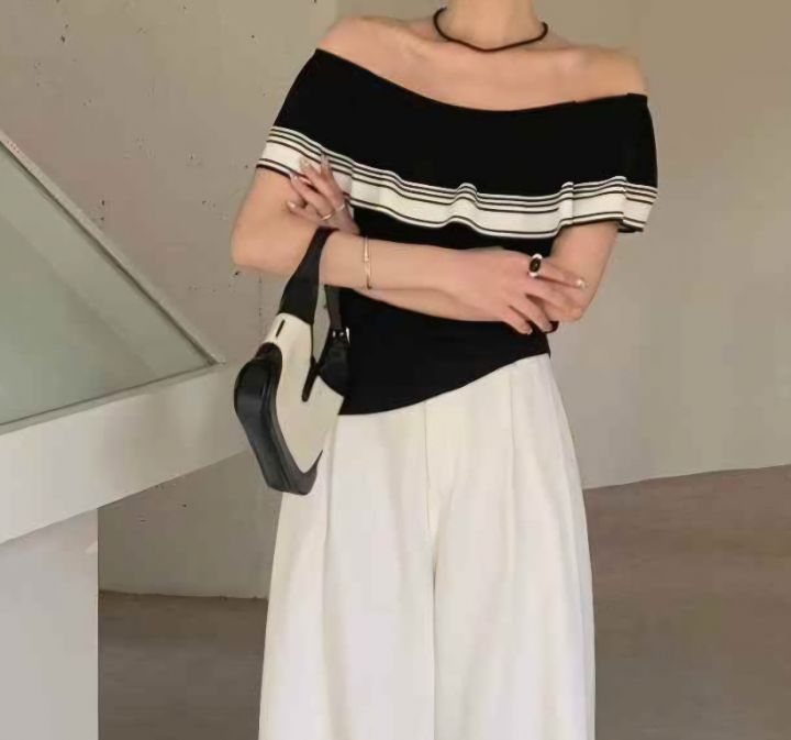 FEMME韓國㊣直郵東大門代購女裝新款人氣時尚針織衫荷葉邊露肩FEMME針織衫圖色1