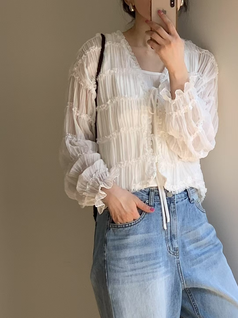 SENDTWO韓國㊣直郵東大門代購女裝新款25春夏人氣襯衫蕾絲衫SENDTWO襯衫/蕾絲衫