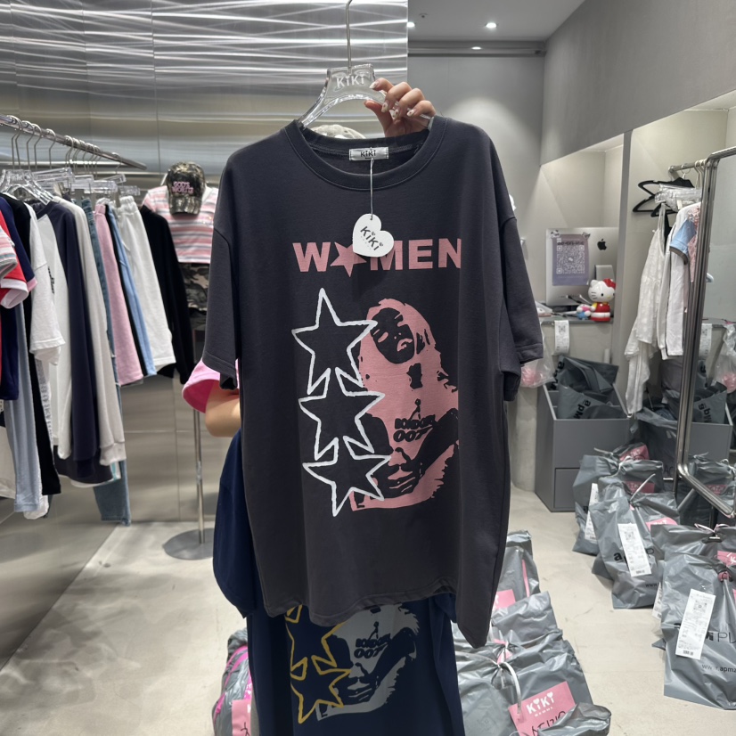 KIKI韓國直郵㊣東大門實拍女裝新款推薦休閑時尚25春夏T恤復古KIKIT恤圖色3