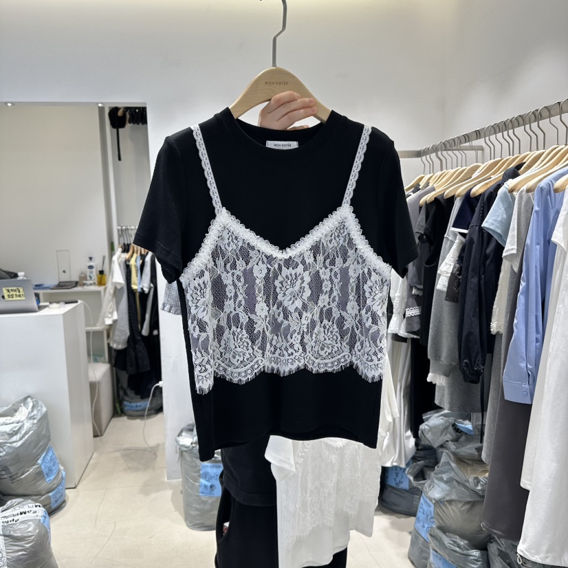 RICH SISTER韓國㊣直郵東大門代購女裝新品時尚人氣T恤假兩件RICH SISTERT恤圖色2